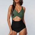thumbnail image 1 of One Piece Swimsuit for Women Cutout High Waisted Wrap Tie Back Swimsuits Bikini With Neck Dew Belly V-neck Sleeveless Swimwear, 1 of 7