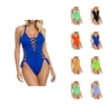 thumbnail image 1 of One Piece Swimsuit for Women Lace Up Deep V Neck Bathing Suit Cutout Monokini Design Stretchy Performance Swimwear for Beach and Pool Parties, 1 of 4