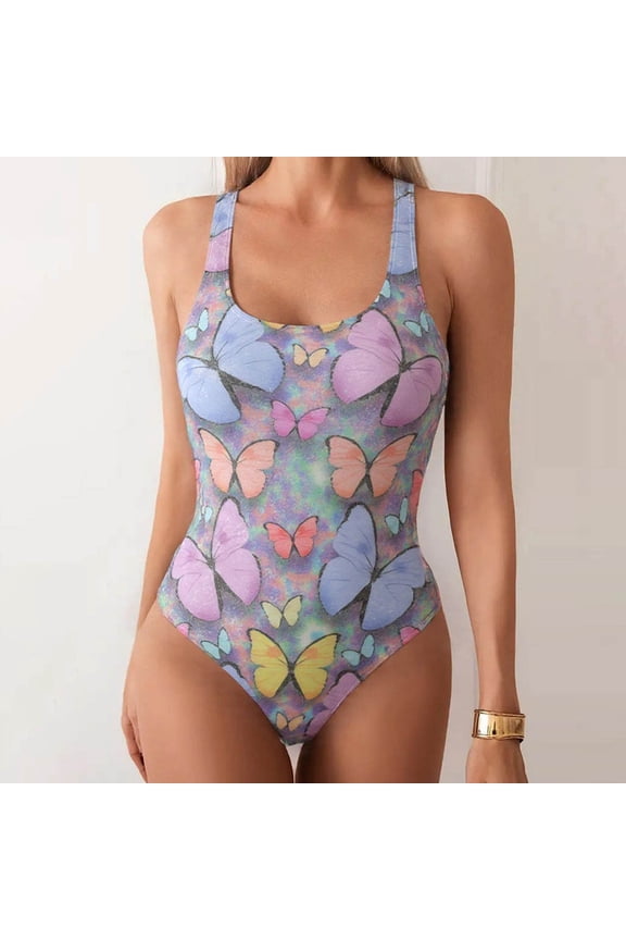 One Piece Swimsuit for Women Novelty 3D Mermaid Shiny Print Bathing Suit Swimming Swimwear