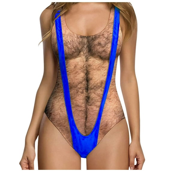 One Piece Swimsuit for Women Novelty Hairy Chest 3D Print Bathing Suit Swim Beachwear