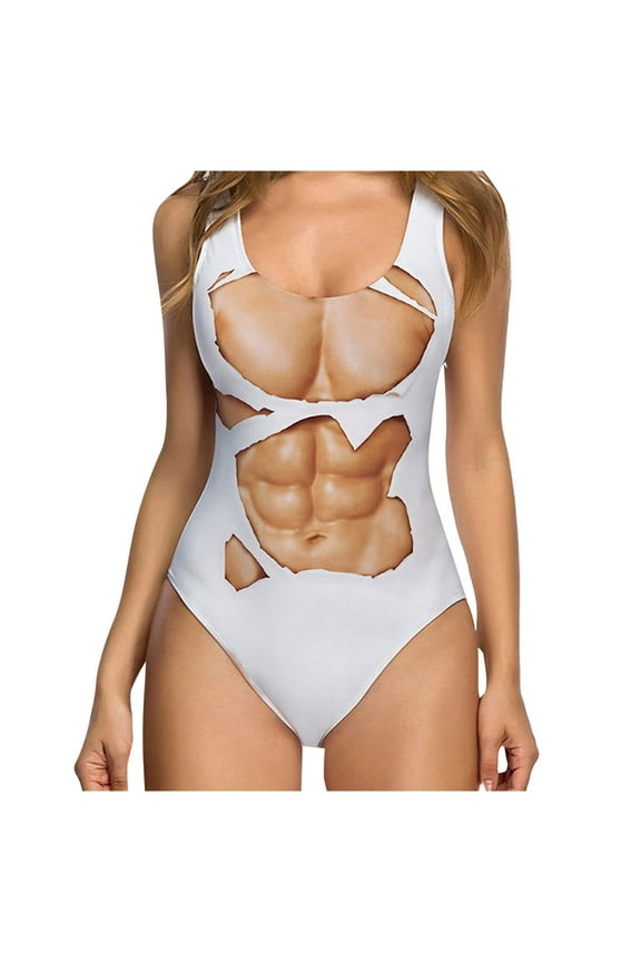One Piece Swimsuit for Women Novelty Hairy Chest 3D Print Bathing Suit Swim Beachwear