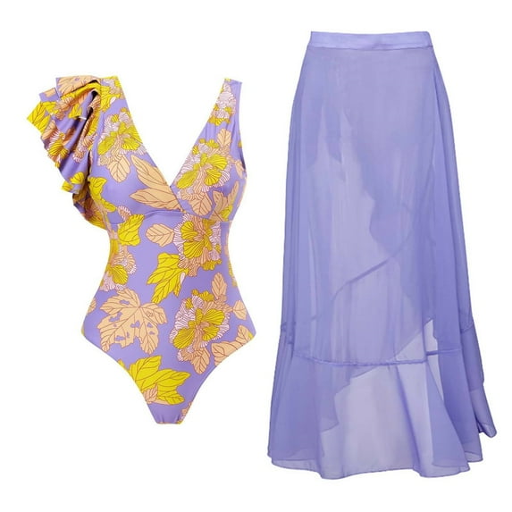 One Piece Swimsuit for Women,Soft Quick Dry Chiffon Bikini with Short Shirt Hot Summer Holiday Swimwear