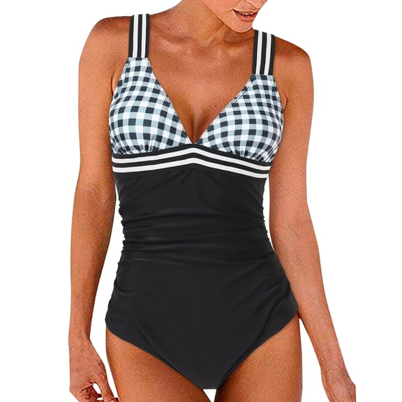 One Piece Swimsuit for Women Tummy Control Ruched Bathing Suit Push Up Tie Back Swimwear Shell Stitched