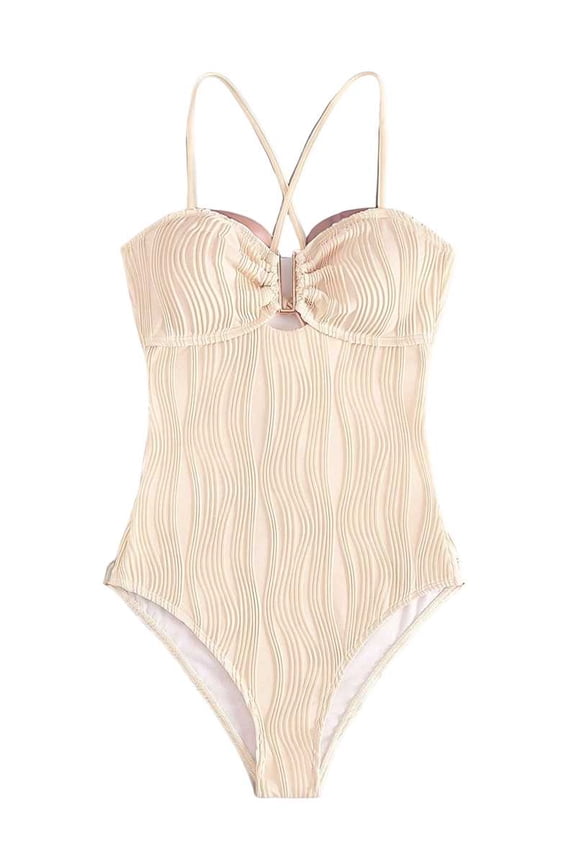 One-Piece Swimsuit for Women Tummy Control Ruched Suit Cutout U Wire Swim Suits L