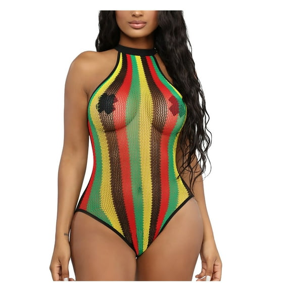 One Piece Swimsuit for Women Women Color Matching Halterneck Mesh Bikini One-piece Swimsuit