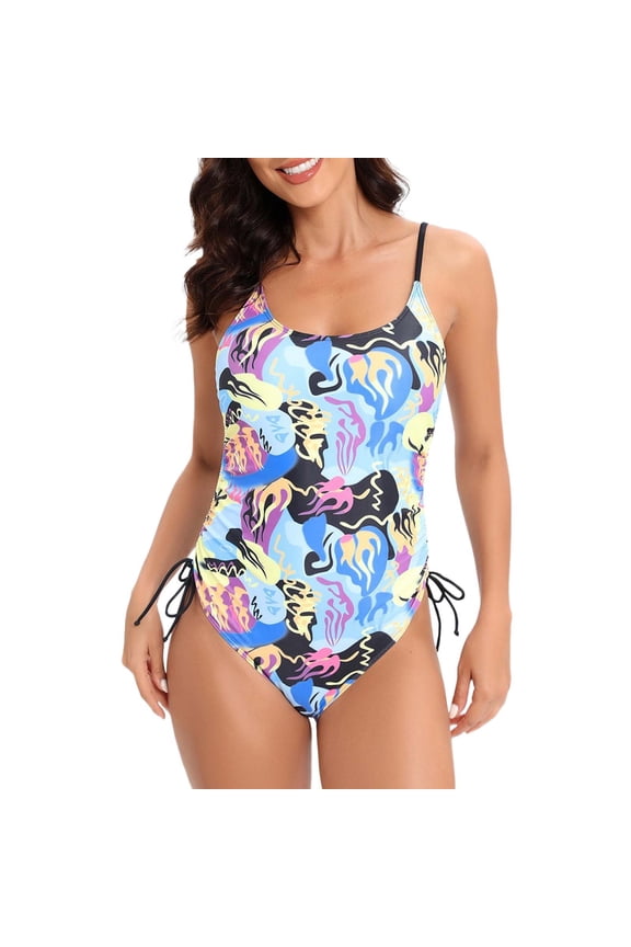 One Piece Swimsuits For Women Form Fitting One Piece Swimsuit With Backless Design Solid Slimming Bikini Women's Swimwear Sky Blue M