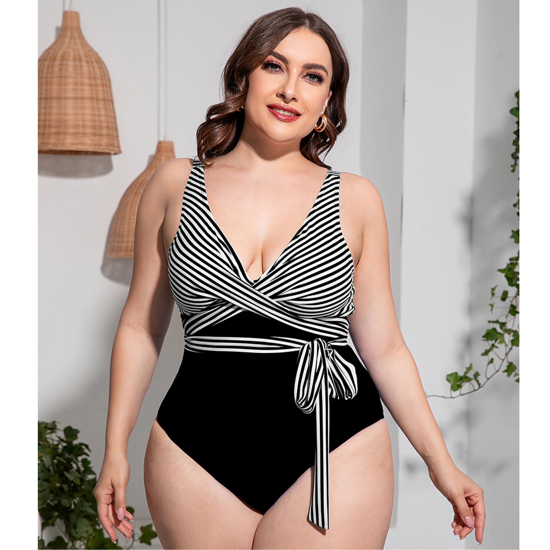 One Piece Swimsuits Plus Size Swimwear Tummy Control Bikini for Women 