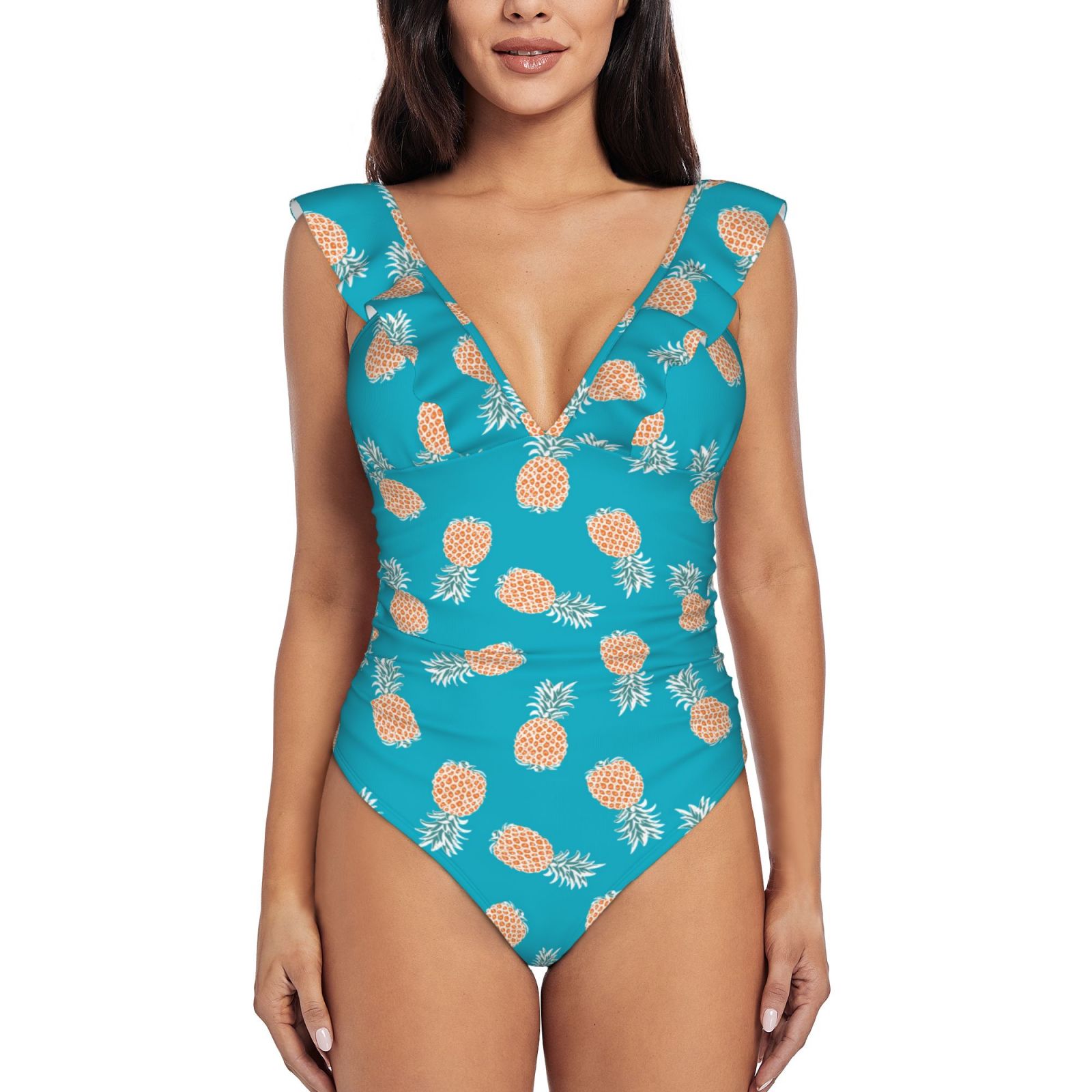 One Piece Swimsuits Women Tummy Control, Cute Pineapple Azure Bathing