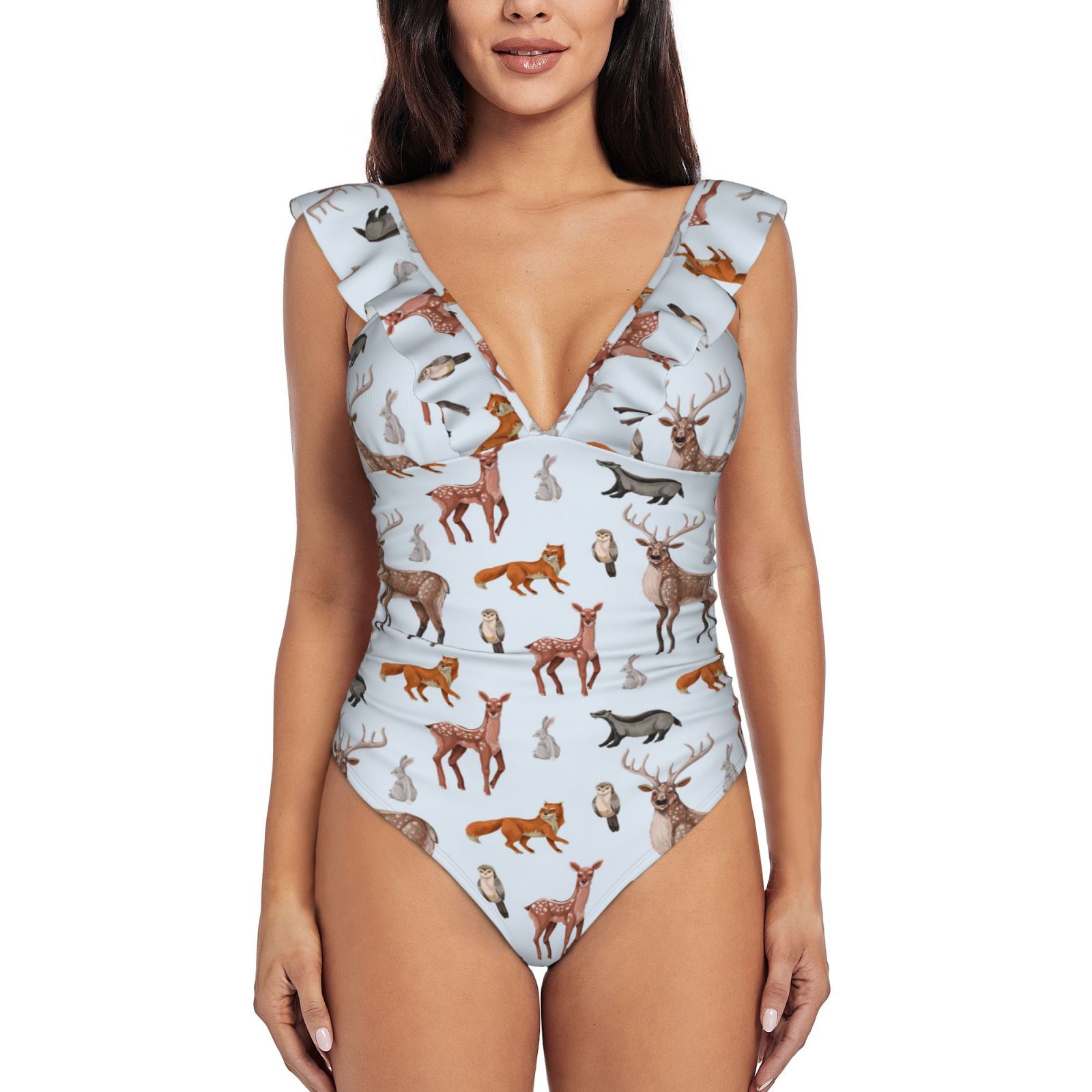 One Piece Swimsuits Women Tummy Control, Deer Owl Rabbit Bathing Suit V ...