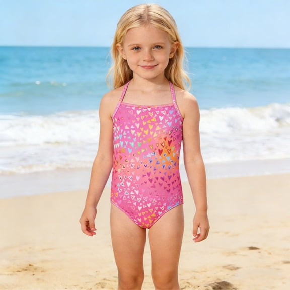 One Piece Swimsuits for Girls Print Cover Up Quick Dry Colorful Floral UPF Protection Stretchy Bathing Suit for Toddler Youth Pink Size 4-5 Y
