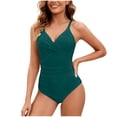 thumbnail image 1 of One Piece Swimsuits for Women Built-in Bra Cross Front V Neck Monokini Tummy Control Bathing Suits Ruched Slimming Full Coverage Swimwear, 1 of 5