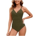 thumbnail image 1 of One Piece Swimsuits for Women Built-in Bra Cross Front V Neck Monokini Tummy Control Bathing Suits Ruched Slimming Full Coverage Swimwear, 1 of 5