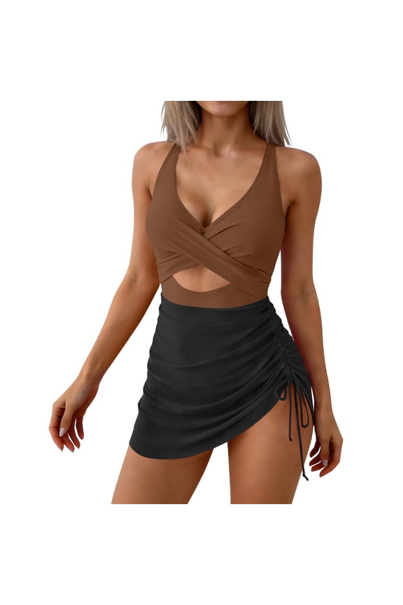 One Piece Swimsuits for Women Cross Front Cut Out Monokini Ruched Side Swimdress Tummy Control High Cut Flattering Beach Bathing Suit