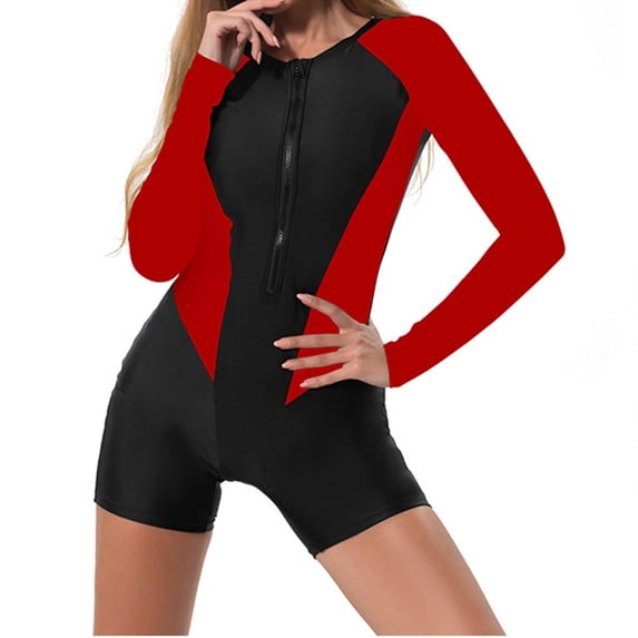 One Piece Swimsuits for Women Long Sleeve Zip Front UV Protection Seamless Waterproof Graphic Surfing Wetsuits with Shorts