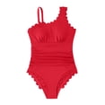 thumbnail image 1 of One Piece Swimsuits for Women Padded One Shoulder Monokini Scalloped Edge Bathing Suits Ruched Tummy Control Slimming Backless Swimwear, 1 of 2