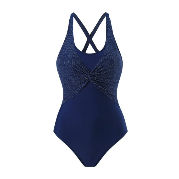 One Piece Swimsuits for Women Ribbed Solid Color Bathing Suit Fashion Ruched Swim Suit Slimming Swimwear (Navy L)