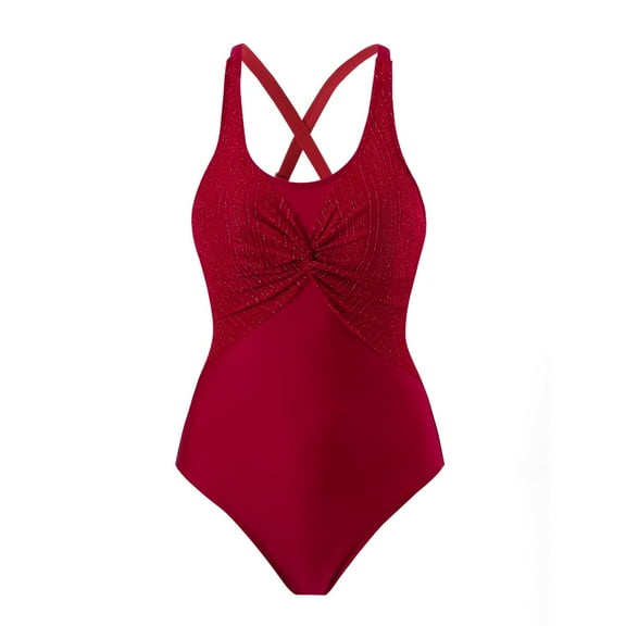 One Piece Swimsuits for Women Ribbed Solid Color Bathing Suit Fashion Ruched Swim Suit Slimming Swimwear (Red XL)