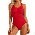 thumbnail image 1 of One Piece Swimsuits for Women Ribbed Texture Scalloped Trim Scoop Neck Monokini Tummy Control High Cut Bathing Suits Flattering Slimming Swimwear, 1 of 6
