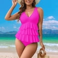 thumbnail image 1 of One Piece Swimsuits for Women Ruffle Tiered Layered V Neck Tummy Control Bathing Suits Slimming Flattering Monokini Modest Beachwear, 1 of 9