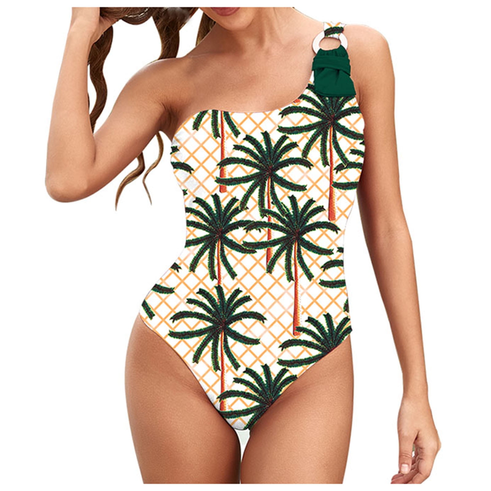 One Piece Swimsuits for Women Thong Sexy One Shoulder Slimming Bathing  Suits Tie Knot Trendy Printed Swimwear