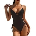 thumbnail image 1 of One Piece Swimsuits for Women's Plunge Side Tie Monokini Bathing Suit Sexy Lace up Criss Cross Strappy Swimwear, 1 of 5
