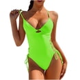 thumbnail image 1 of One Piece Swimsuits for Women's Plunge Side Tie Monokini Bathing Suit Sexy Lace up Criss Cross Strappy Swimwear, 1 of 5