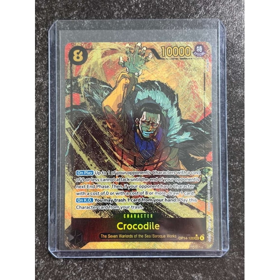 One Piece TCG Crocodile OP14-120 Azures Seven Seas SEC Full Art Holo 1st Edition Alternative Art