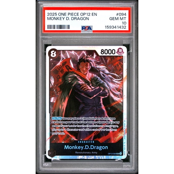 One Piece TCG, PSA Graded 10 GEM MINT, Monkey D. Dragon #094, One Piece Op12 Legacy Of The Master, Fully Encapsulated Bundle with Compatible One Piece Hard Sealed Case