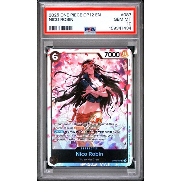 One Piece TCG, PSA Graded 10 GEM MINT, Nico Robin #087, One Piece Op12 Legacy Of The Master, Fully Encapsulated Bundle with Compatible One Piece Hard Sealed Case