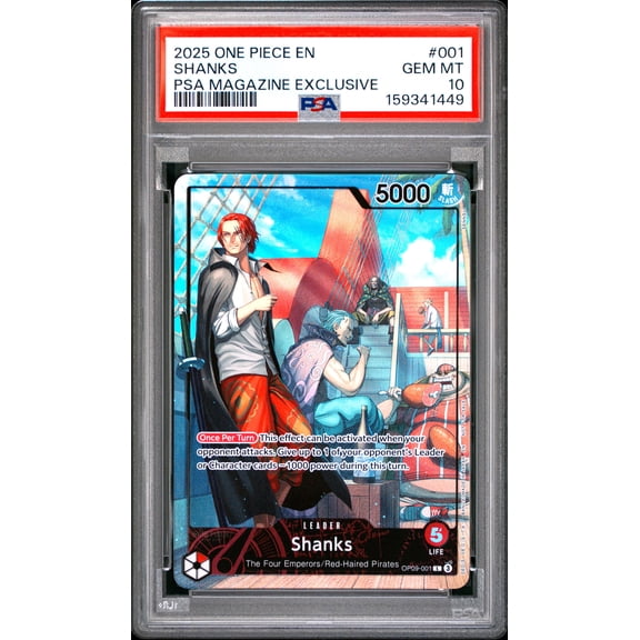 One Piece TCG, PSA Graded 10 GEM MINT, Shanks Psa Magazine Exclusive #001, One Piece Promos, Fully Encapsulated Bundle with Compatible One Piece Hard Sealed Case