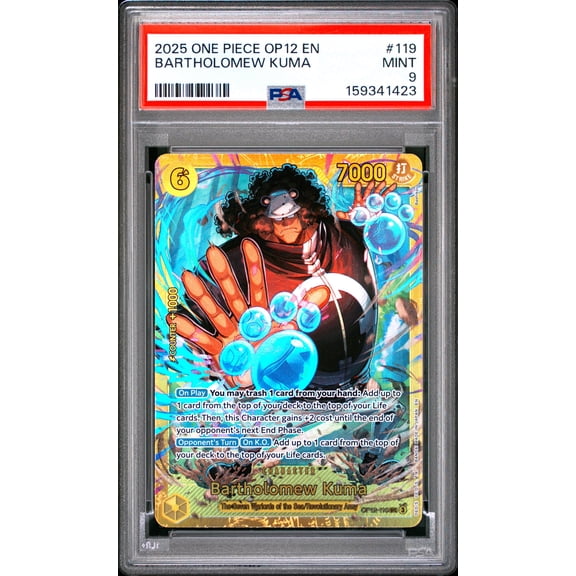 One Piece TCG, PSA Graded 9 MINT, Bartholomew Kuma #119, One Piece Op12 Legacy Of The Master, Fully Encapsulated Bundle with Compatible One Piece Hard Sealed Case
