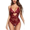 thumbnail image 1 of One Piece Teddy Floral Lace Lingerie Set Red M, 1 of 1