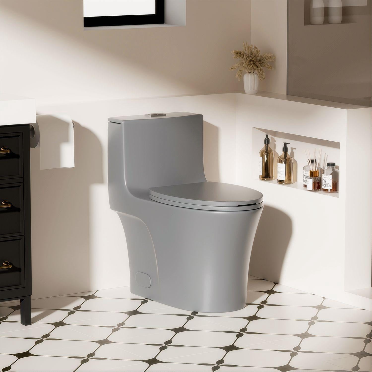 One-Piece Toilet,1.1/1.6 GPF Elongated Modern Toilet,Soft Closing Seat,Siphonic S-trap,LIGHT GREY 02