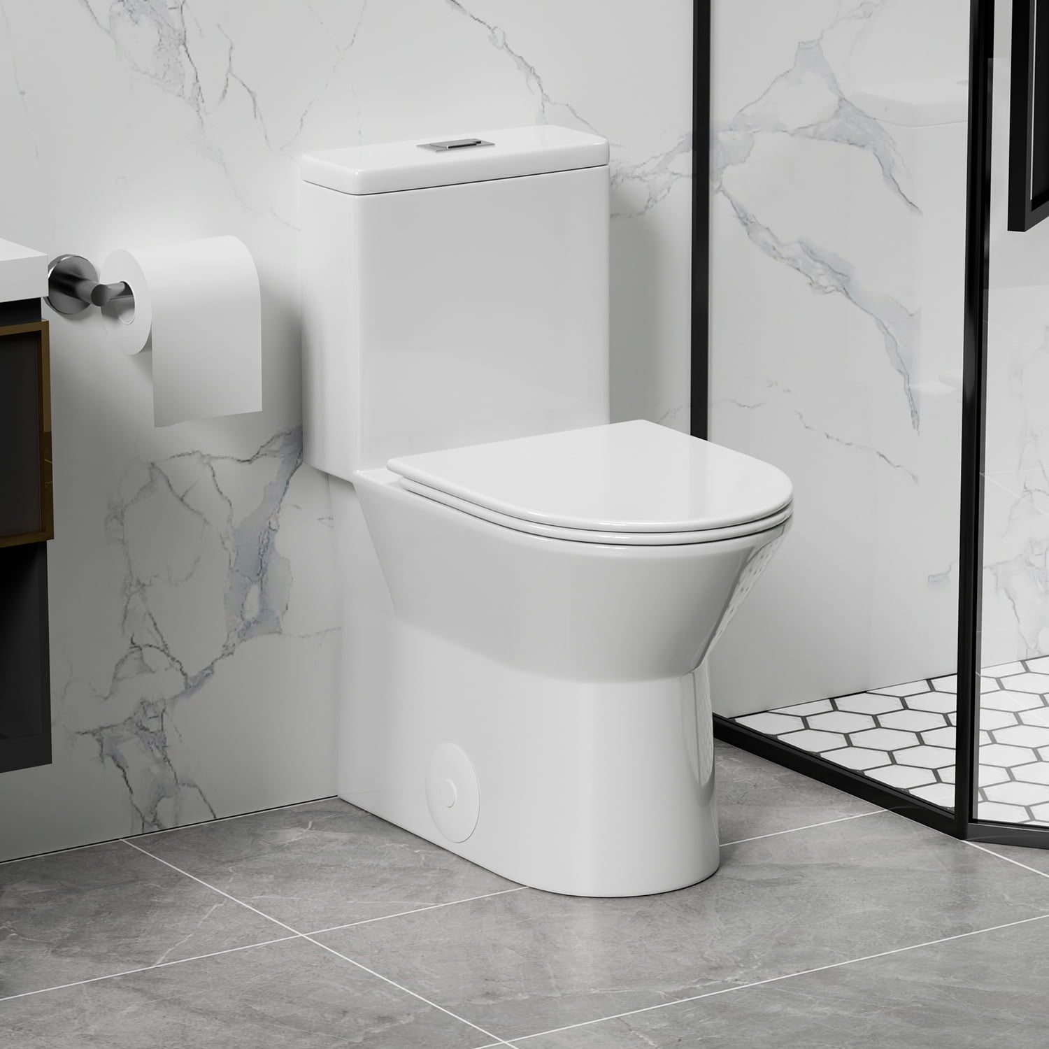 One Piece Toilet,1.1/1.6 GPF Modern Toilet with Comfort Chair Seat,Powerful & Quiet Dual Flush Rimless Bowl,White