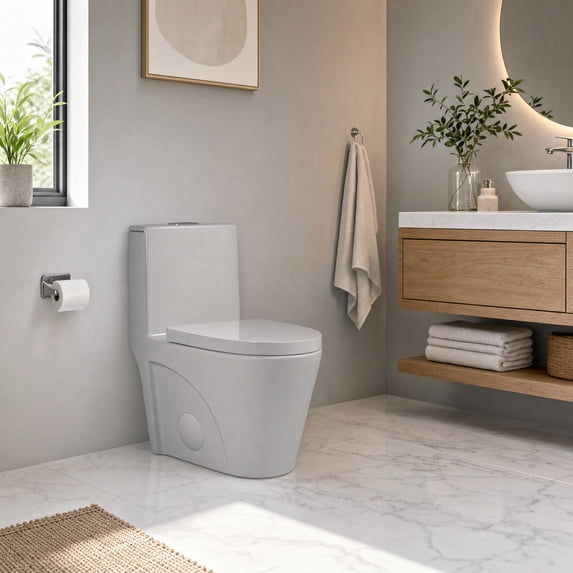 One-Piece Toilet, 1.1/1.60 GPF Water-Efficient Dual-Flush Elongated Comfort Height Floor Mounted, ADA Compliant Toilet with Soft Closing Seat Included