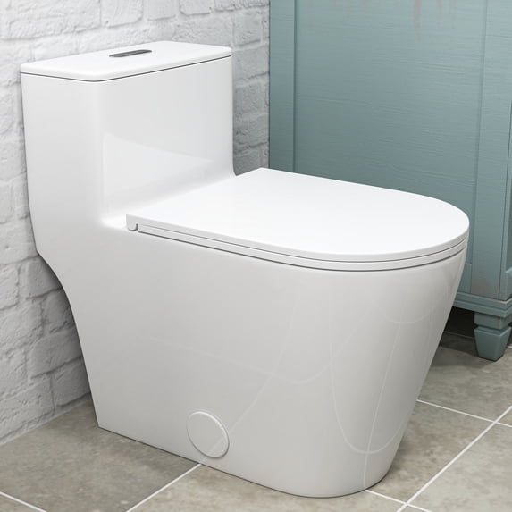 WM-91002 17" Comfort Height Dual-Flush Toilet Modern Elongated One-Piece Toilet for Floor Mounted Glazed Surface (Seat Included)