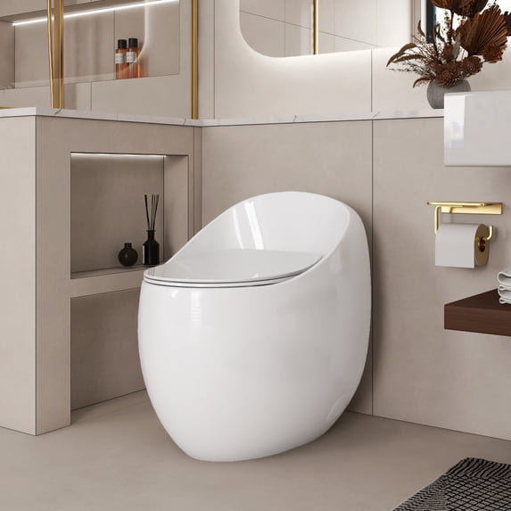 One-Piece Toilet, Egg Shape Toilet with Soft Closing Seat, 1.28 GPF Single Flush Glossy White Standard Height Quiet Flush, Quick-Release Seat for Easy Cleaning