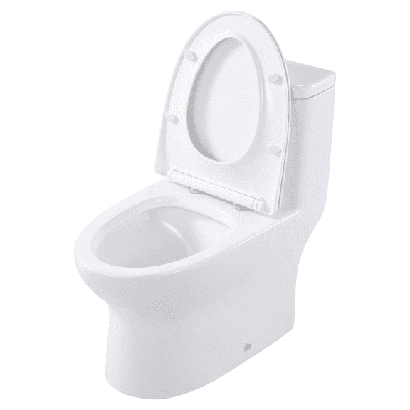 One-Piece Toilet Elongated, Dual Flush 1.0/1.28 GPF, Comfort Height, 12-Inch Rough-In, Easy Clean Skirted Design, White & Silver