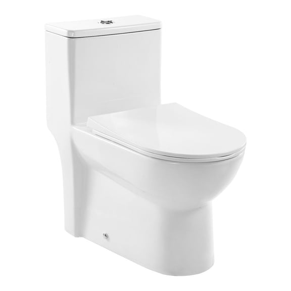 One-Piece Toilet, Elongated Toilet Vortex Dual-Flush 1.1/1.6 GPF, Toilets for Bathroom with Comfortable Chair Seat, Standard Height, Easy-Clean Skirted Design, 10 inch Rough-In, White + Silver
