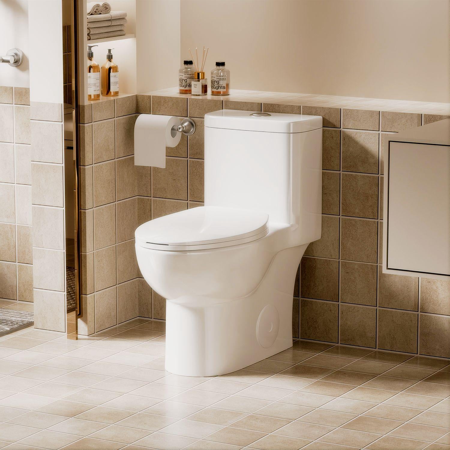 One-Piece Toilet,Powerful & Quiet Dual Flush Modern Toilet with Comfort Chair Seat,1.1/1.6 GPF,White