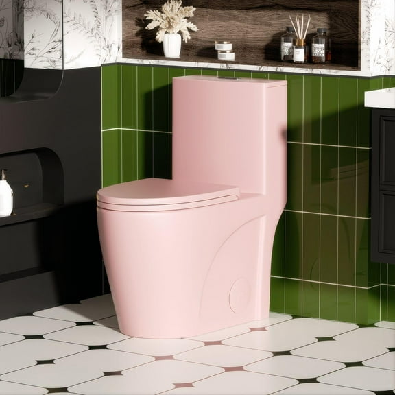 One-Piece Toilet for Bathrooms,Modern Toilet Elongated Bowl with Soft Close Seat,1.1/1.6 GPF,Pink