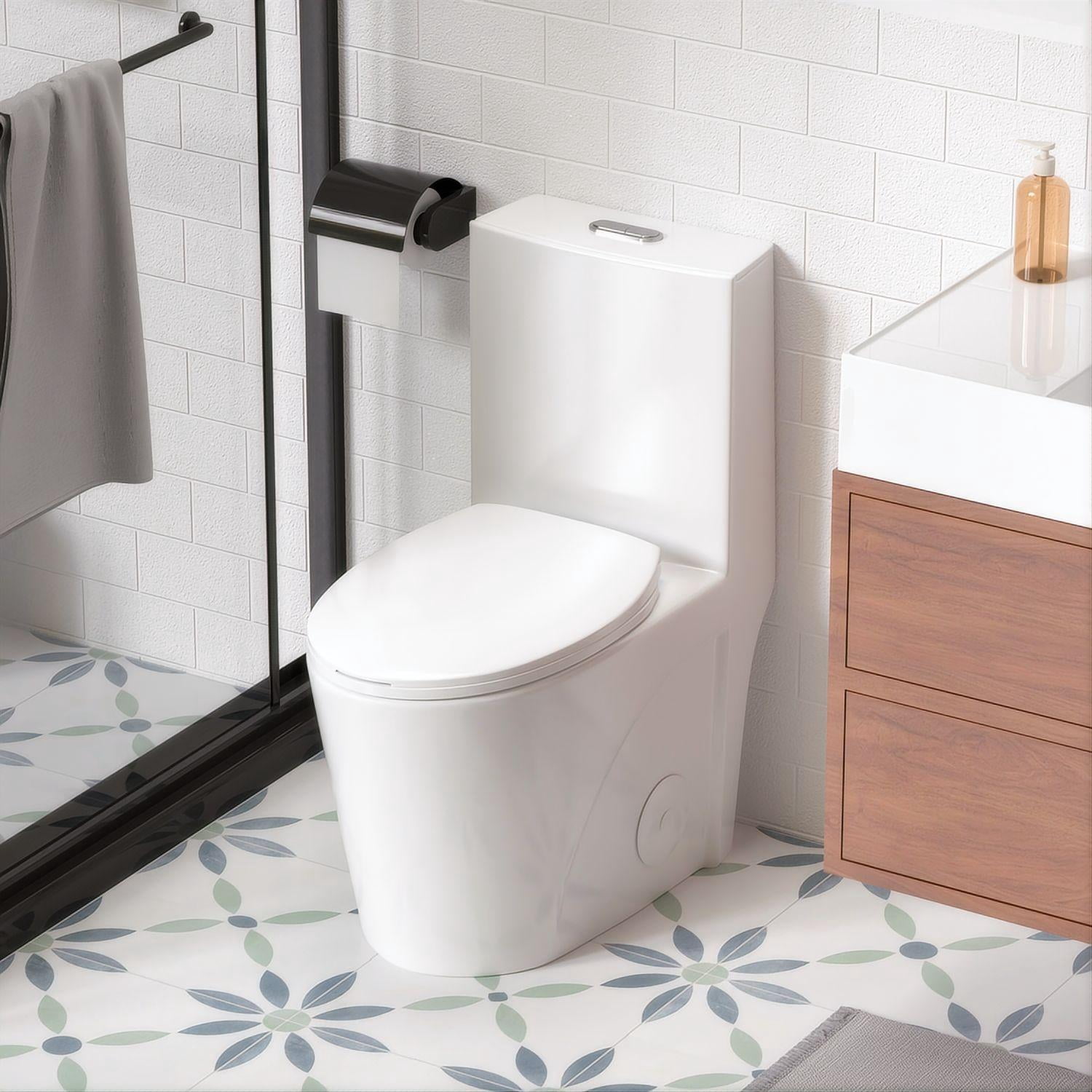 One-Piece Toilet for Bathrooms,Modern Toilet Elongated Bowl with Soft Close Seat,1.1/1.6 GPF,White
