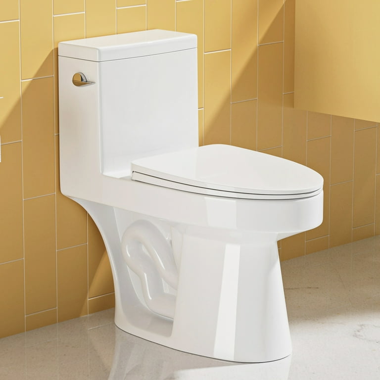 12 in. Rough-In 1-piece 0.8/ 1.28 GPF Dual Flush Elongated Siphonic Jet Toilet in White, Seat Included 12 in. Rough-In 1-piece 0.8/ 1.28 GPF Dual Flush Elongated Siphonic Jet Toilet in White, Seat Included