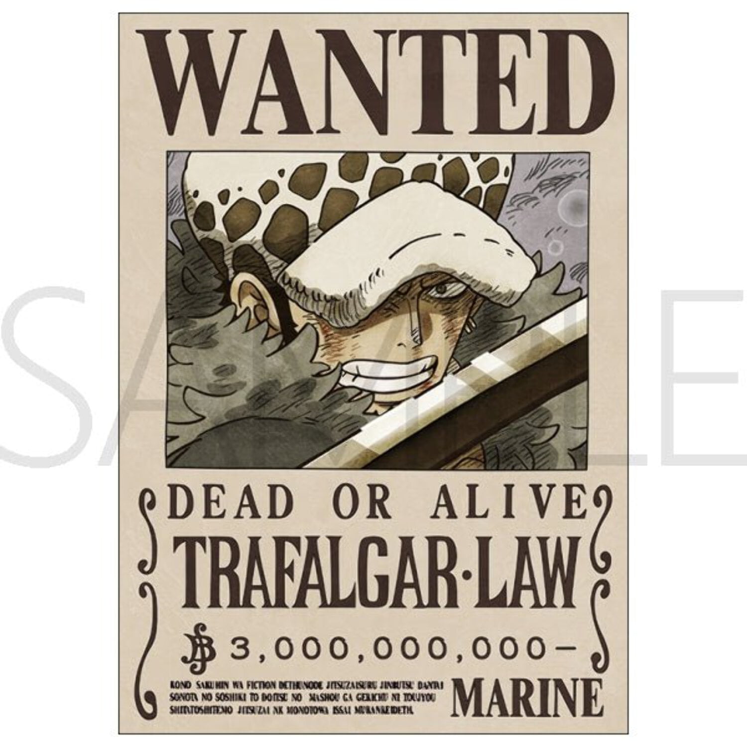 One Piece] Trafalgar Law 3B Official Japan Mugiwara Wanted Poster