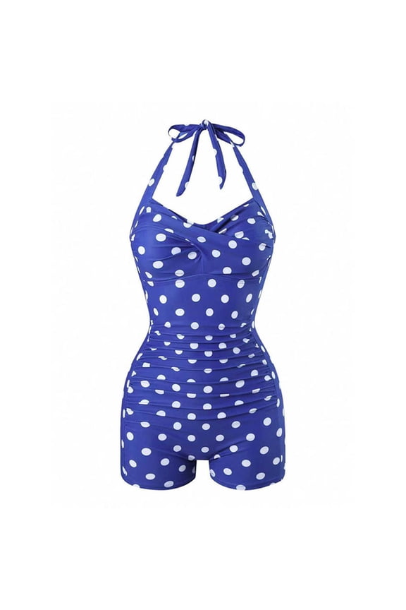 One Piece Tummy Control Bathing Suit Tie Side Modest Boy Shorts Swimsuits for Women Blue M