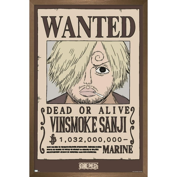 One Piece - Vinsmoke Sanji Wanted Poster Wall Poster, 14.725" x 22.375" Framed