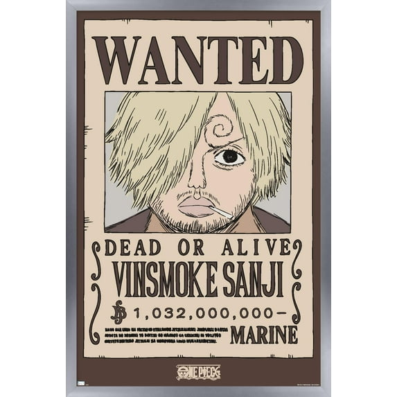 One Piece - Vinsmoke Sanji Wanted Poster Wall Poster, 14.725" x 22.375" Framed