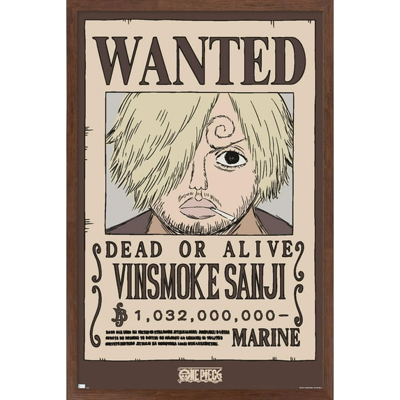 One Piece - Vinsmoke Sanji Wanted Poster Wall Poster, 14.725" x 22.375" Framed