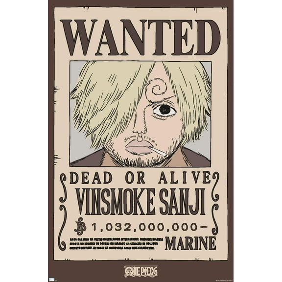One Piece - Vinsmoke Sanji Wanted Poster Wall Poster, 14.725" x 22.375"