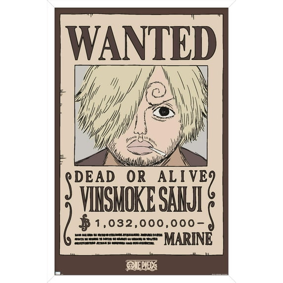 One Piece - Vinsmoke Sanji Wanted Poster Wall Poster, 22.375" x 34" Framed